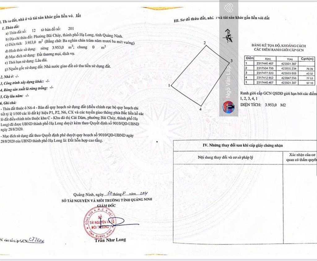 Bán gấp đất tại bãi cháy, hạ long, quảng ninh. 118 triệu/m2, 3953m2