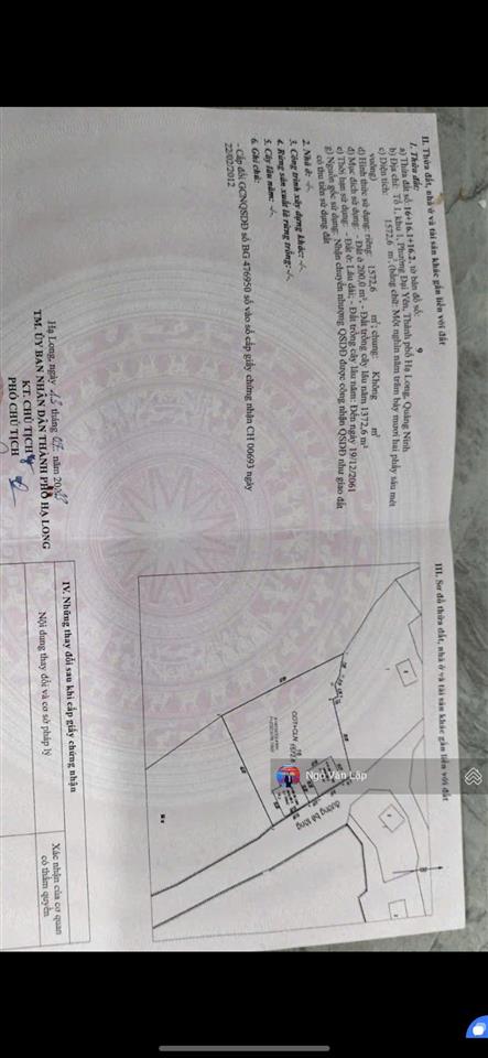 Chính chủ bán 1572.6m2 đất đại yên giá 6.5 tr/m2 gần vin hạ long xanh