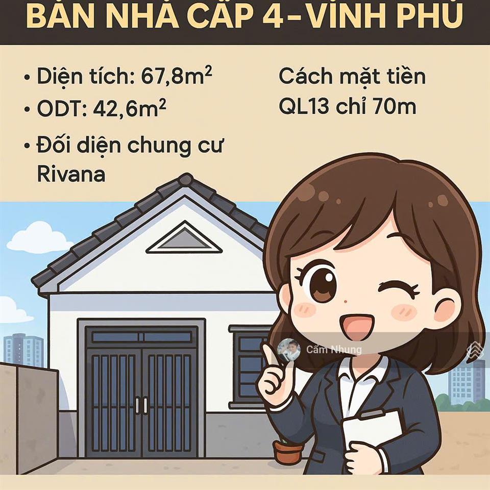 Chính chủ gủi bán nhà mặt tiền đg vĩnh phú 33 dt 67.8m2 giá 2tỷ7, 0908 002 ***