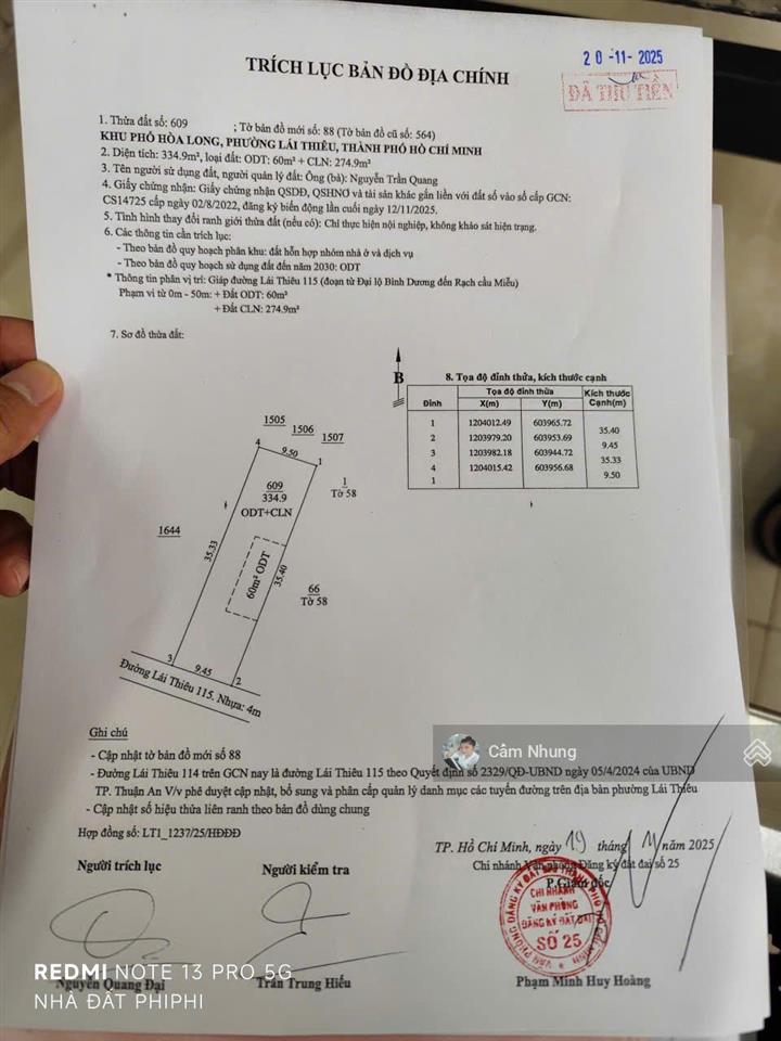 Bán gấp lô đất biệt thự lái thiêu 115, dt 335m2, gía  9ty5, shr,   0908 002 *** hotline