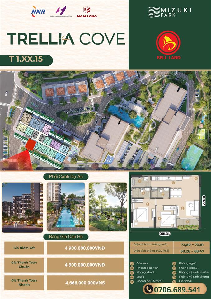 Mua trực tiếp cđt căn góc 2pn 2wc 73,8m² trellia cove phân khu compound cuối cùng mizuki park