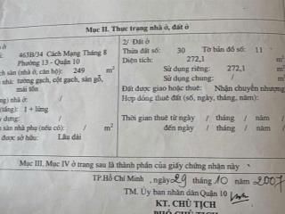 Bán đất mt hẻm 463b cmt8, p12, q10, 271m2 giá 55 tỷ  0916 887 ***