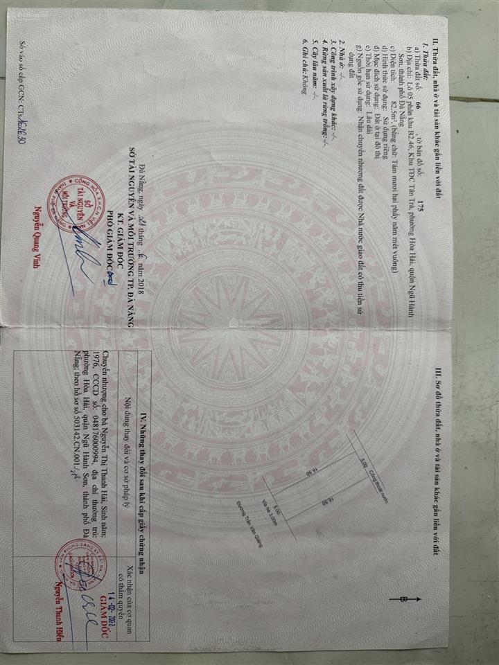 Bán đất biển khu dân cư tân trà, hoà hải đối lưng đường võ quý huân