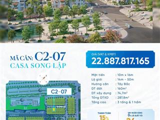 Cần bán căn biệt thự song lập giá thấp hơn nhà phố