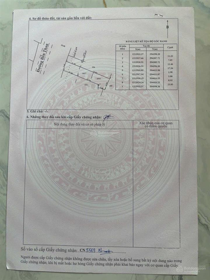 Đất mặt tiền bến than (7x35m), thổ cư 100m2, nở hậu 9m, hoà phú, củ chi, giá 6 tỷ