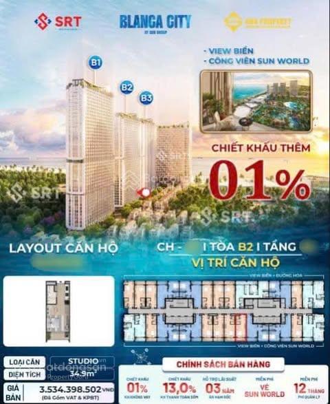 Căn studio giá sốc rẻ nhất dự án blanca city cho dòng nghỉ dưỡng bàn giao 2027