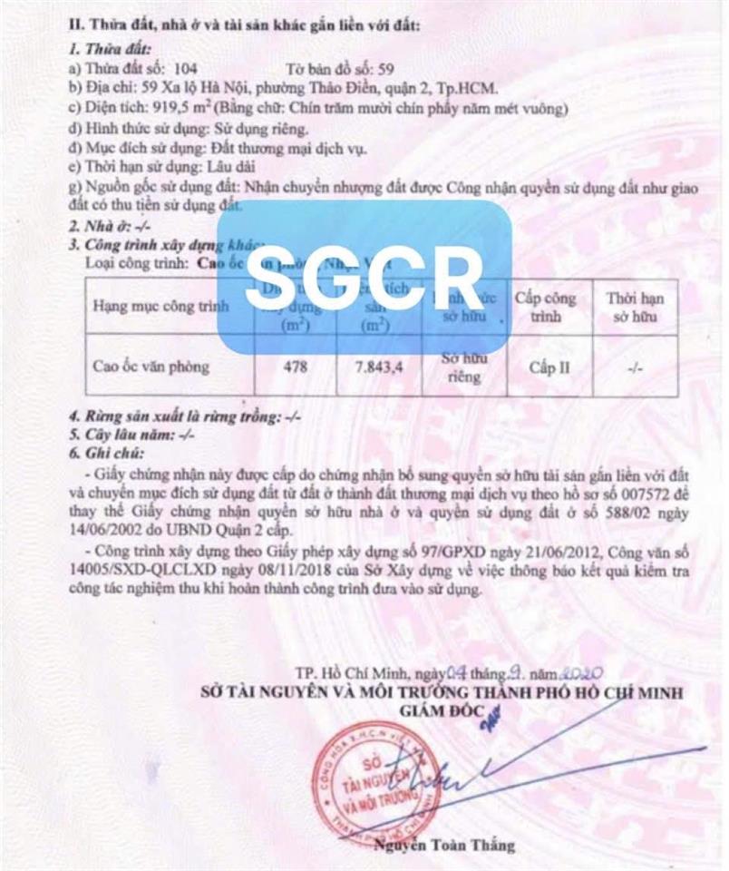 Bán khuôn lớn 1000m2 xây tòa nhà 2 hầm 18 tầng giá 450tỷ vip mặt tiền xa lộ hà nội thảo điền quận 2