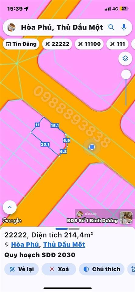 Chính chủ cần bán gấp lô góc 2 mặt tiền đường số 7b và số 16 tđc tp mới bình dương