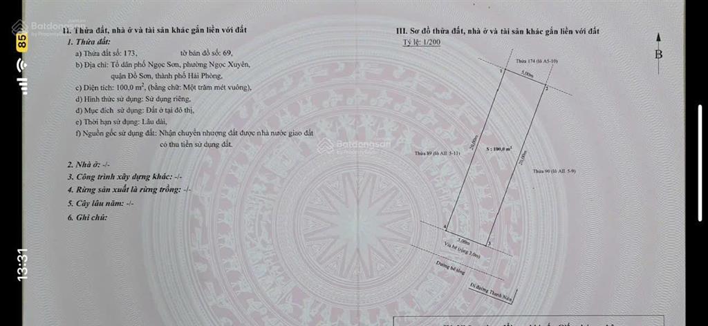 Bán đất mặt đường thanh niên, đồ sơn, hải phòng 100m2, gần khu khu lịch đồi rồng và đường phía tây