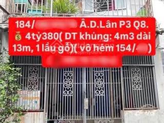 4,38 tỷ , nhà adl hẻm trước nhà xe hơi 4x13 nhà nát tiện xây mới