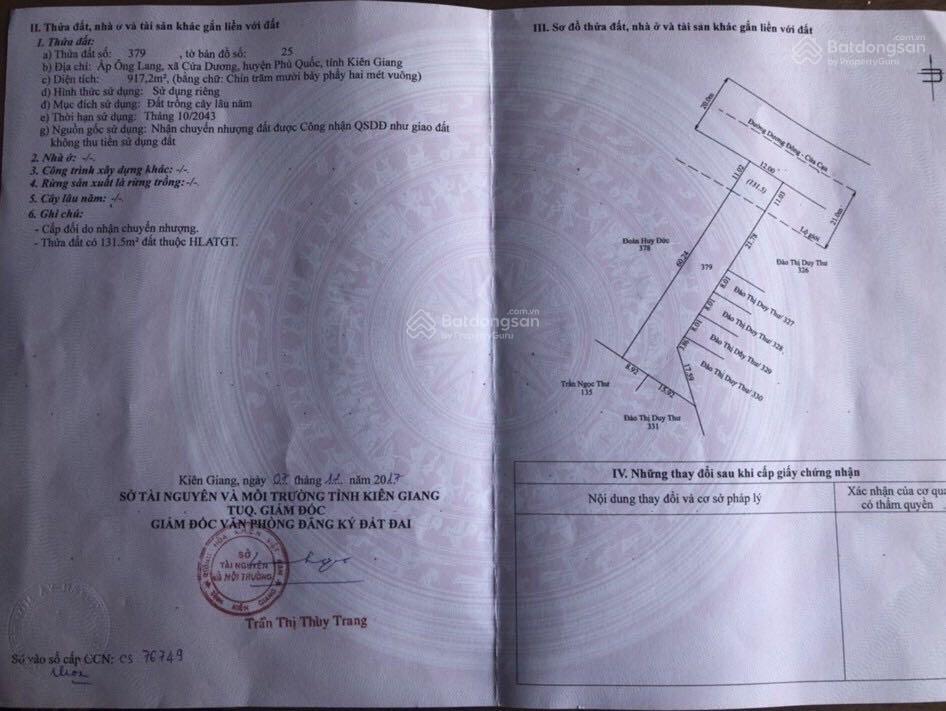 Bán đất mặt tiền dương đông cửa cạn