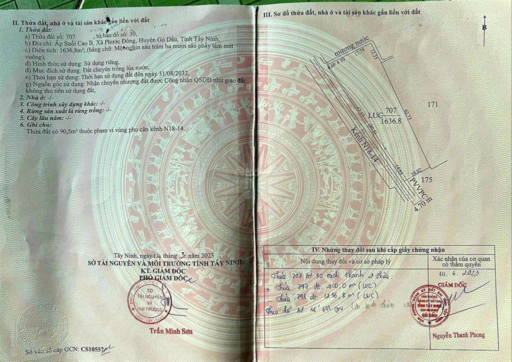 Chính chủ bán đất ngay cổng chính kcn phước đông, dt 4271,8m2 ô tô đỗ mt 30m giá 5,2 tỷ