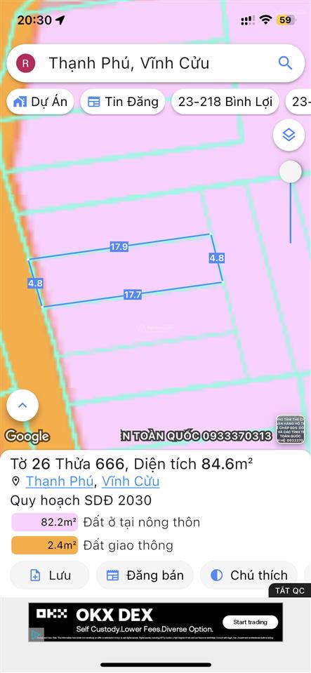 Bán đất chính chủ ngay chợ thạnh phú vĩnh cửu đồng nai