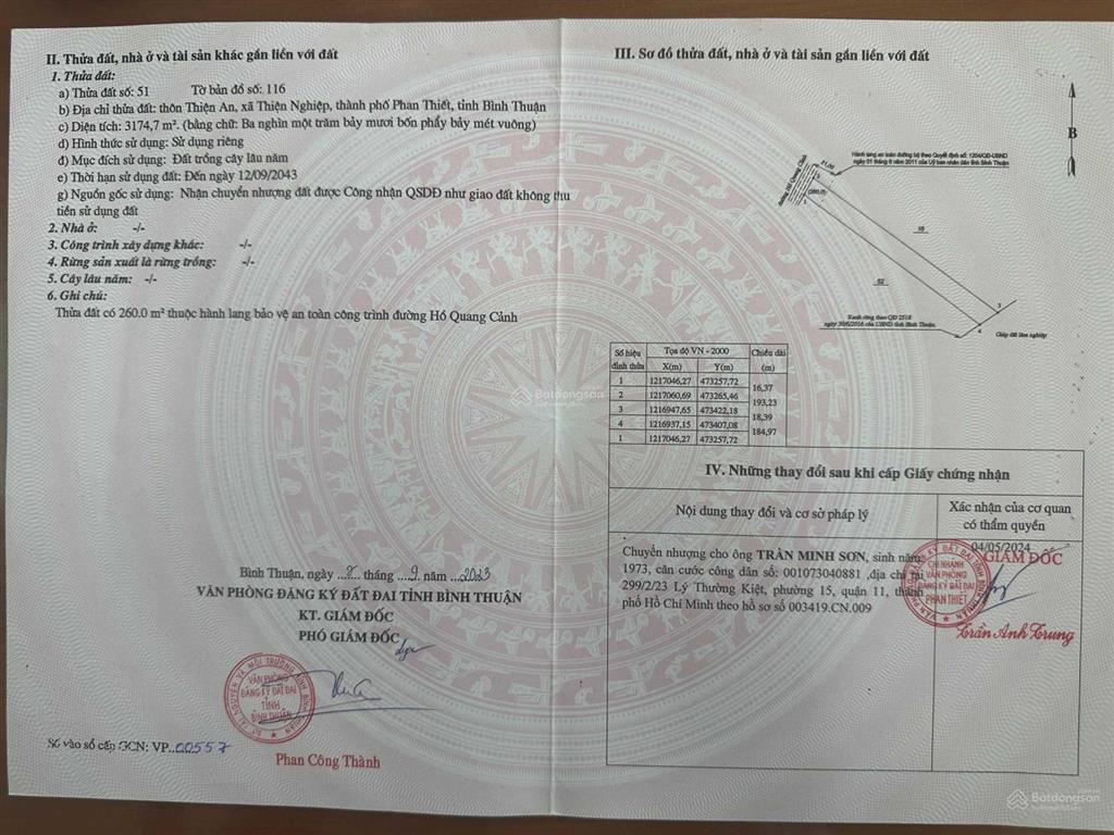 Cần bán nhanh lô đất 3174 m2 mặt tiền đường 715 thiện nghiệp (chính chủ)