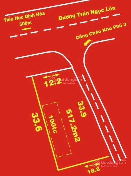 Góc 2 mặt tiền 517m² đường trần ngọc lên, giá rẻ