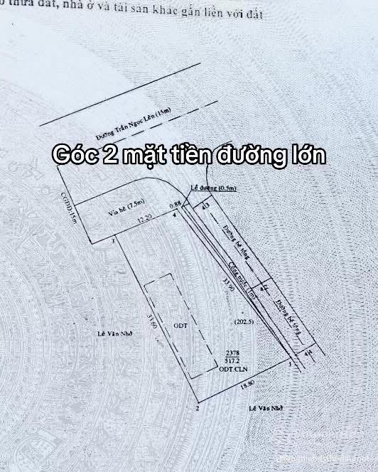 Góc 2 mặt tiền 517m² đường trần ngọc lên, giá rẻ