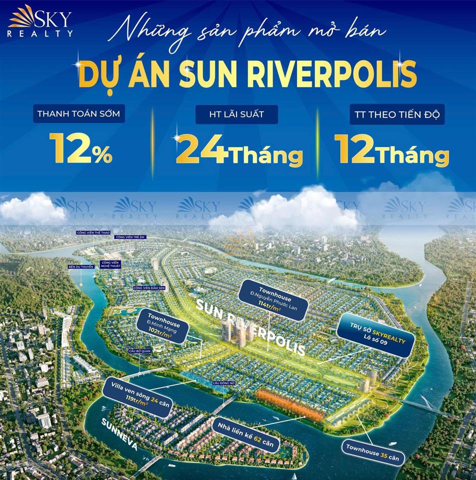 Bán đất nền mặt sông village sun river polis, 119 triệu/m2, 260 m2, ngũ hành sơn, đà nẵng