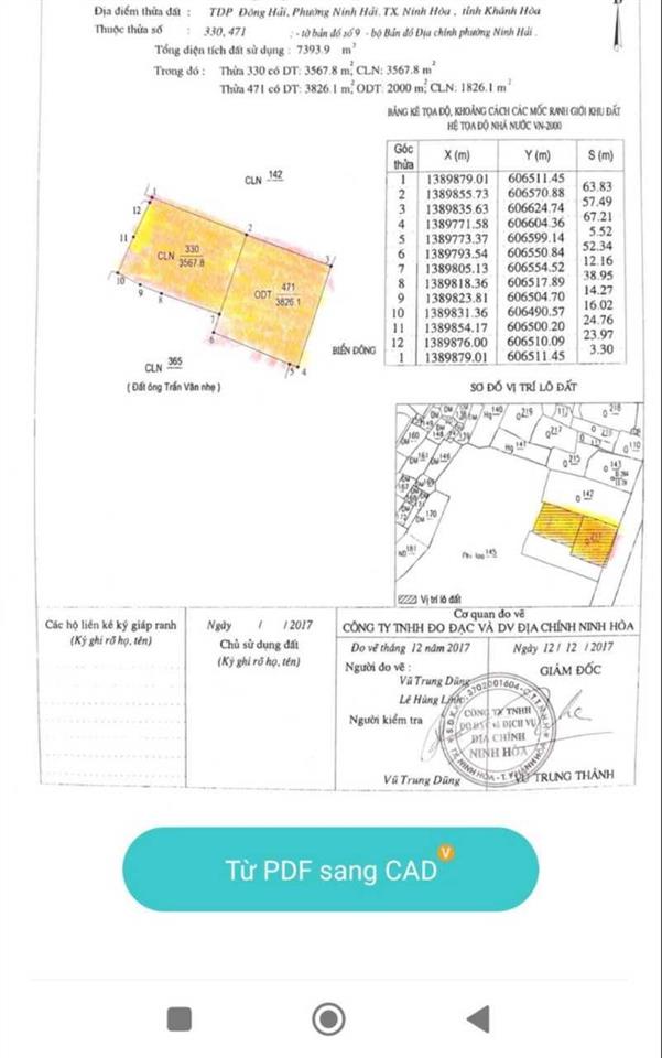 Siêu phẩm mặt biển dốc lết, phường ninh hải, ninh hoà dt 7394m2 (có 2000m2 thổ cư ) giá tốt 23tr/m2