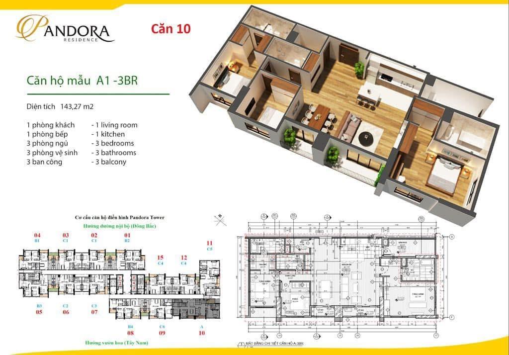 Cô em gửi bán căn hộ hoa hậu to nhất toà pandora triều khúc 143m3( 3 ngủ+1 kho và 3wc) 2 ban công