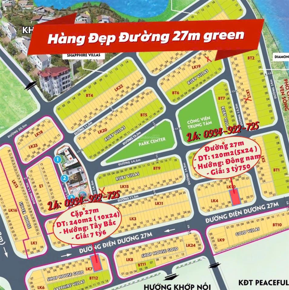 Bán đất đường 27m kđt green city, cách biển 500m giá cực tốt