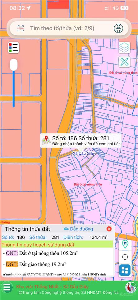 Bán đất dân dầu giây 124m², sổ riêng, đường quy hoạch rộng 19.6m