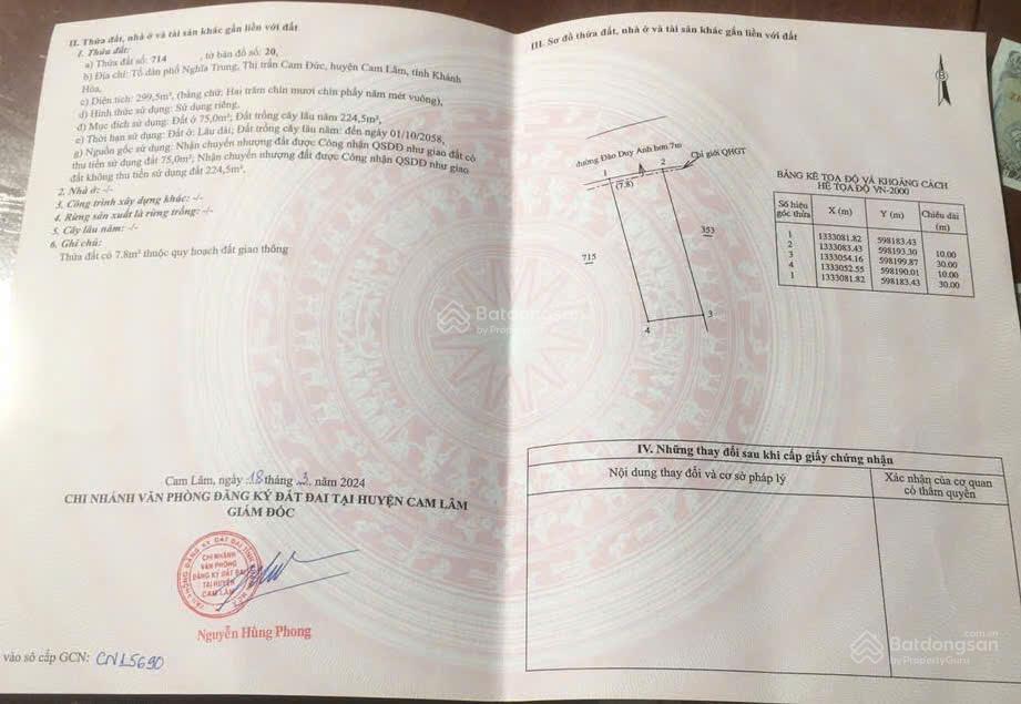 Chính chủ cần ra nhanh đất có thổ cư đường đào duy anh bàn cờ cam đức, cam lâm 0798 347 ***