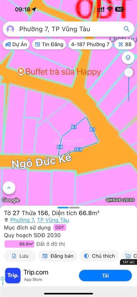 Bán đất góc 2 mặt tiền phường 7, tp. vũng tàu  gpxd 4 tầng  hẻm 8m