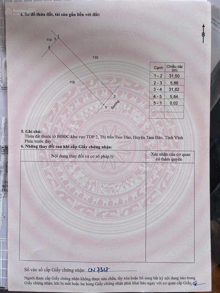 Bán đất thị trấntam đảo, diện tích 185m2, mặt tiền 5.86m, sổ đỏ sẵn, giá 40.5tr/m2.  098679722ấn