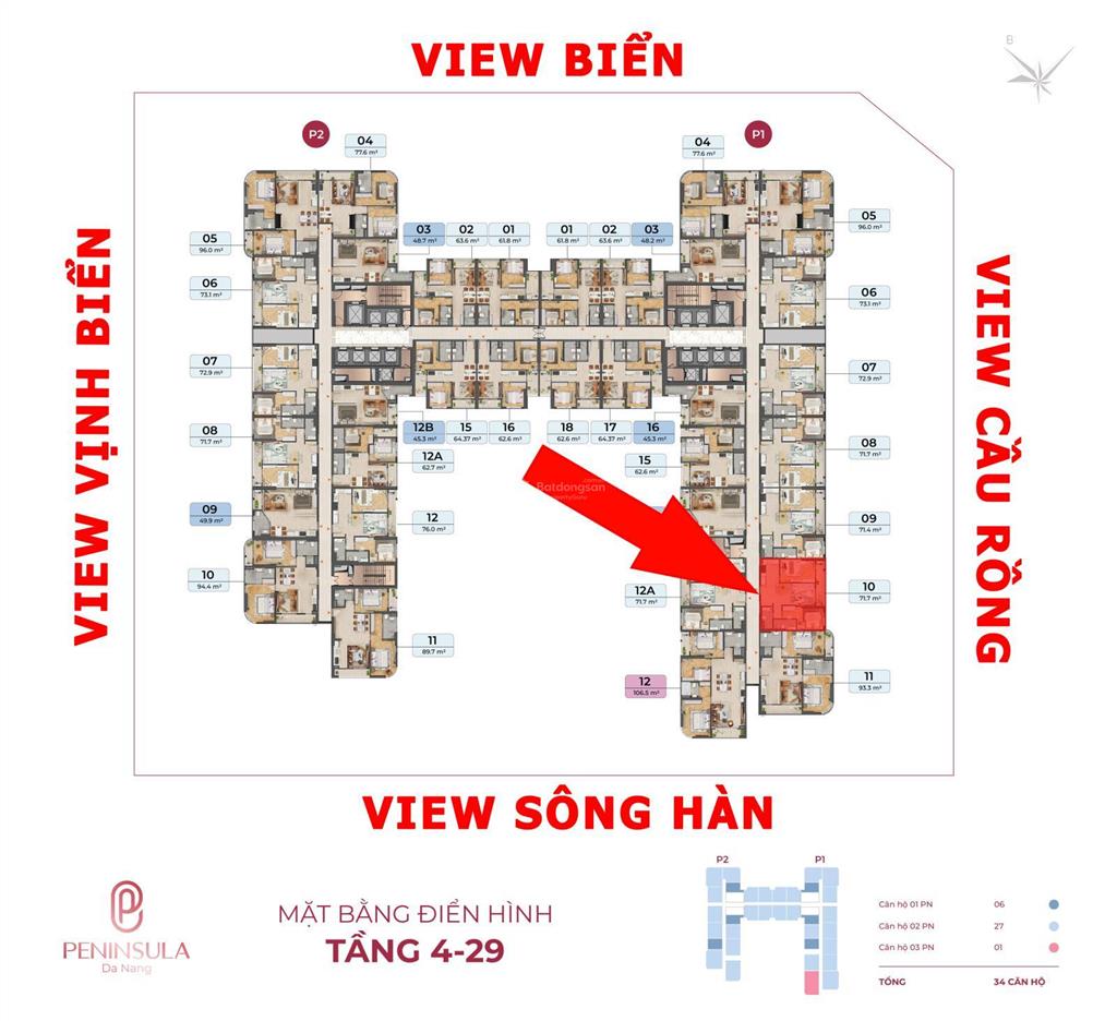 Căn 10 tòa p1 cc peninsula đà nẵng, giá thỏa thuận, 71,7m2, 2pn, 2wc, view đẹp