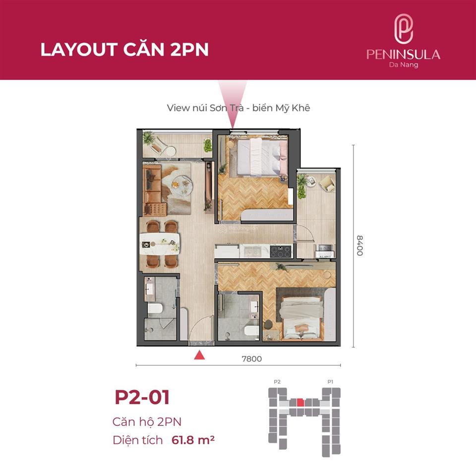 Căn 01 tòa p2 cc peninsula đà nẵng, giá thỏa thuận, 61,8m2, 2pn, 2wc, view đẹp