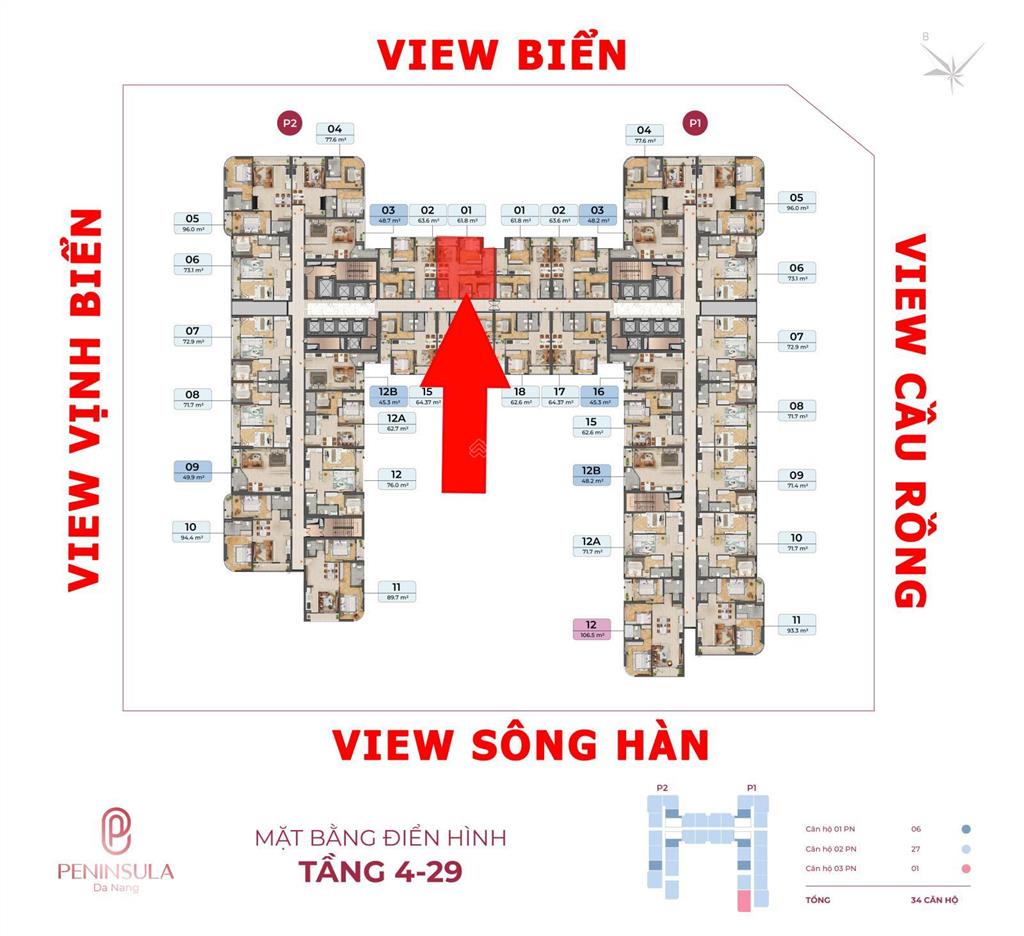 Căn 01 tòa p2 cc peninsula đà nẵng, giá thỏa thuận, 61,8m2, 2pn, 2wc, view đẹp