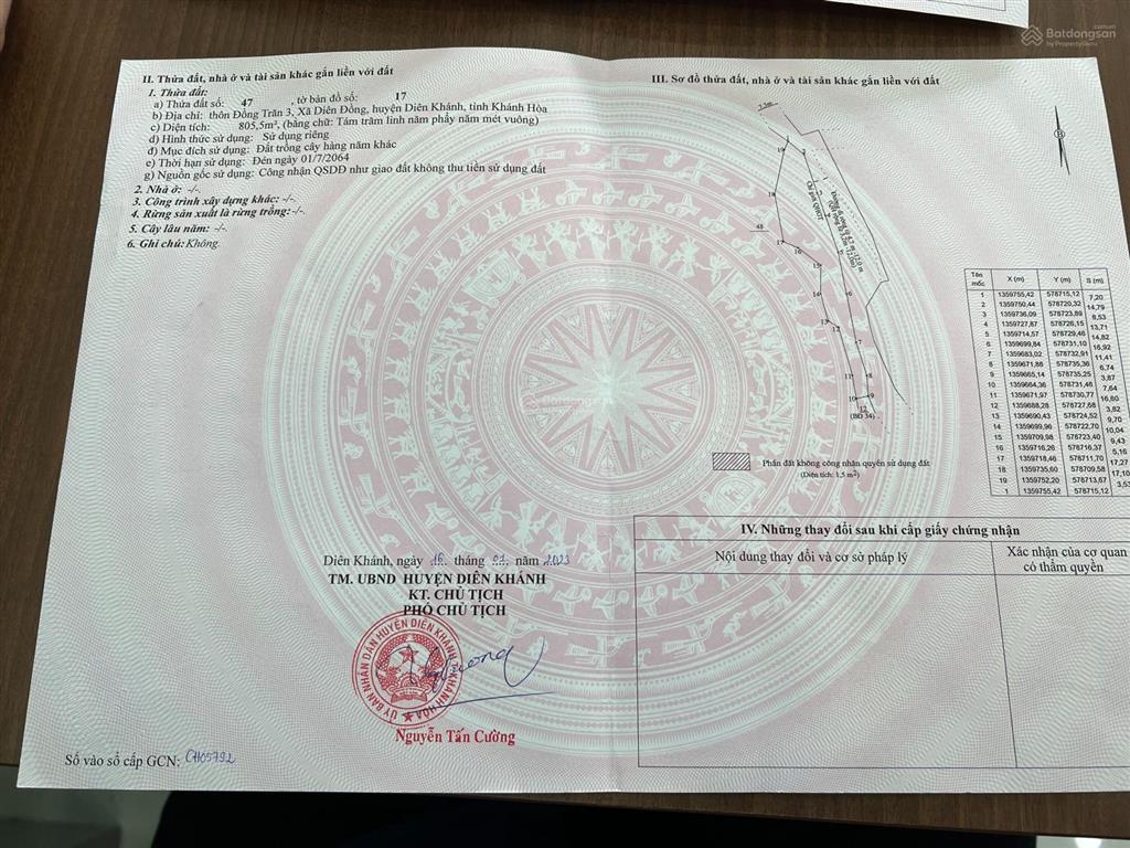 Đất đẹp diên đồng, cách ubnd chỉ 1km. đường 5m, quy hoạch 12m, ngang rộng 150m