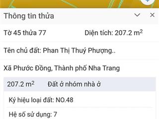 Phước hạ phước đồng diện tích 207m2 có 170m2 thổ cư. chiều ngang 7m, đường ô tô