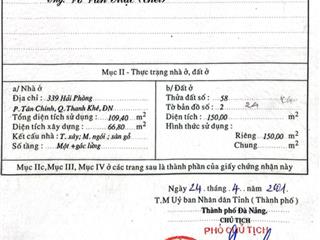 Cần bán nhanh lô đất mặt tiền hải phòng , thanh khê , đà nẵng