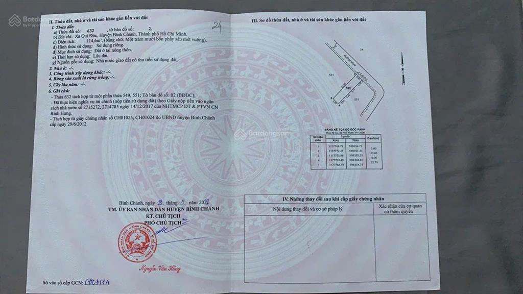 Bán đất nền sổ hồng riêng khu dân cư xã qui đức dt 5x22,92 m (114,6 m2) giá 2 tỷ 900