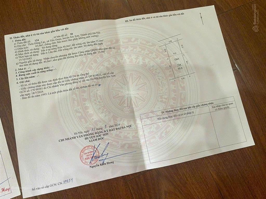 Bán gấp 65m2 đất thôn đồng lạc, tiên dược giá chỉ 1.75 tỷ