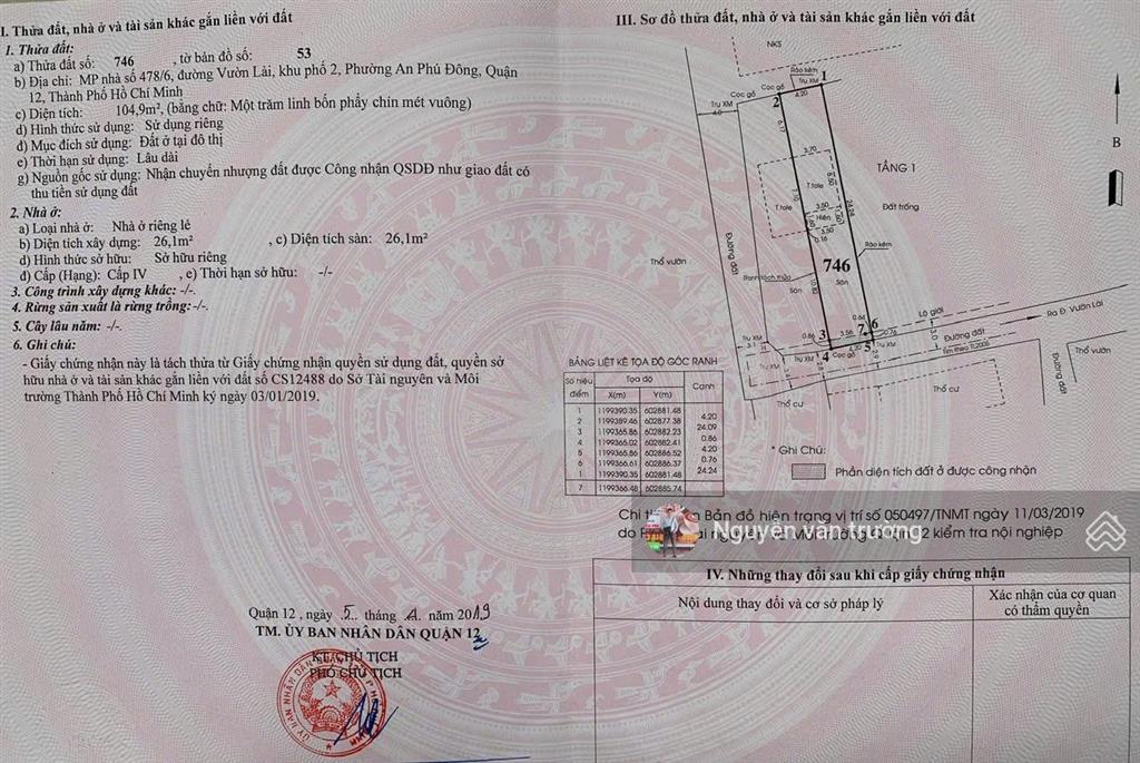 Bán đất mặt tiền hẻm 190 vườn lài gần cầu sắt.