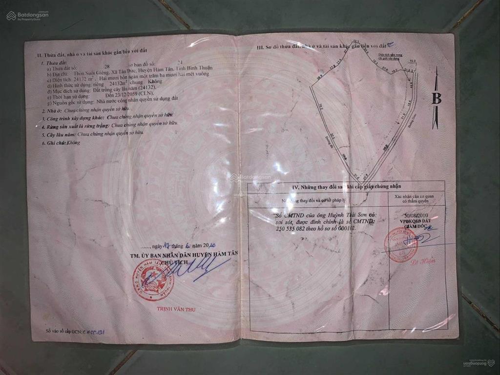 Cần bán 2.4 hecta, mặt tiền đường nhựa 220m tại đường số 12, thôn suối giêng, xã tân đức