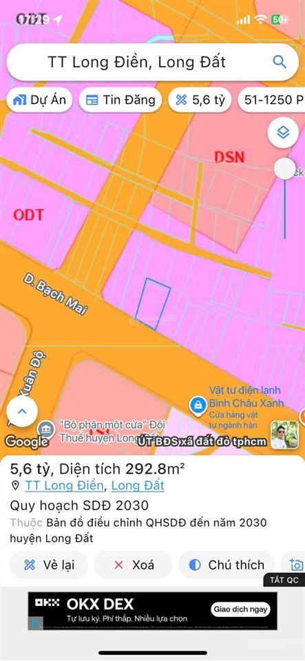 Mặt tiền dương bạch mai  tt long điền