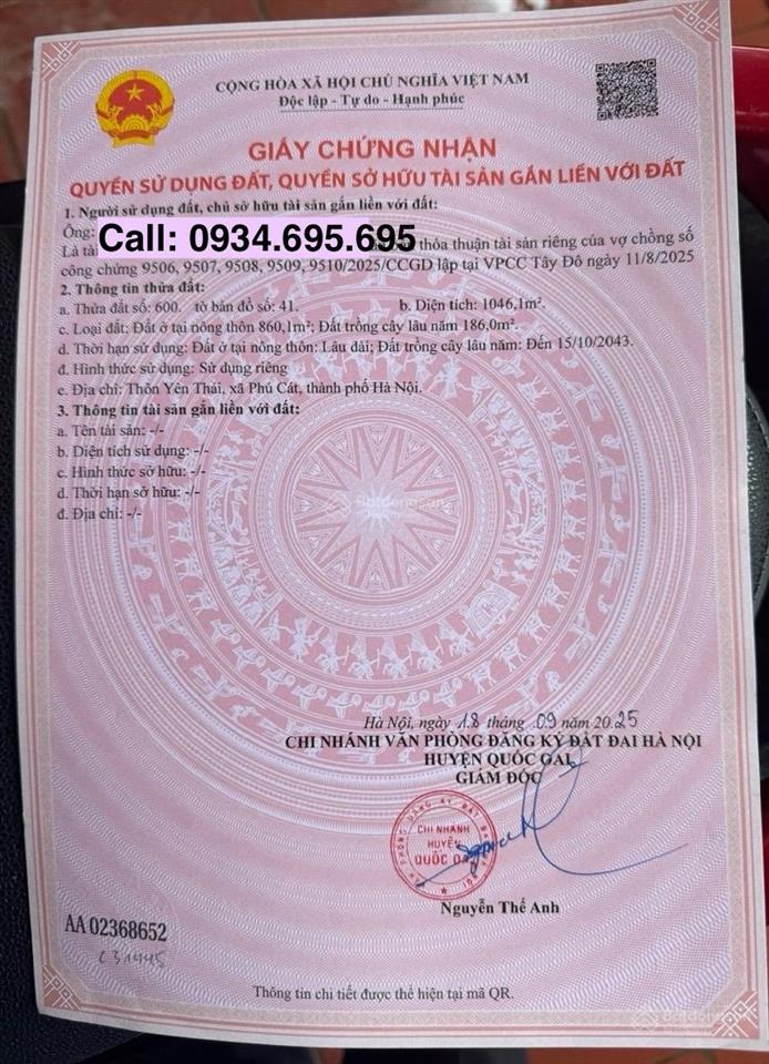 Hàng đẹp chính chủ em dt 1.046m2, có 850m2 thổ cư, lô góc 3 mặt tiền, đất tại yên thái  phú cát