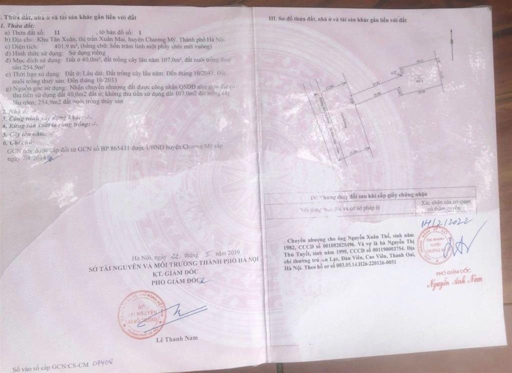 Cần bán lô đất siêu rẻ tại mặt đường ql21a tại tt xuân mai. tổng diện tích 401m2 giá chỉ 20tr/m2