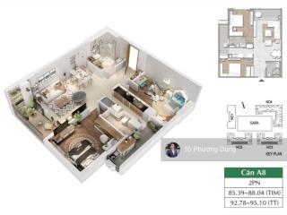 Bán căn hộ hanoi melody residences linh đàm  dt 89,6m2  2 ngủ +1  full nội thất  giá 6,18 tỷ