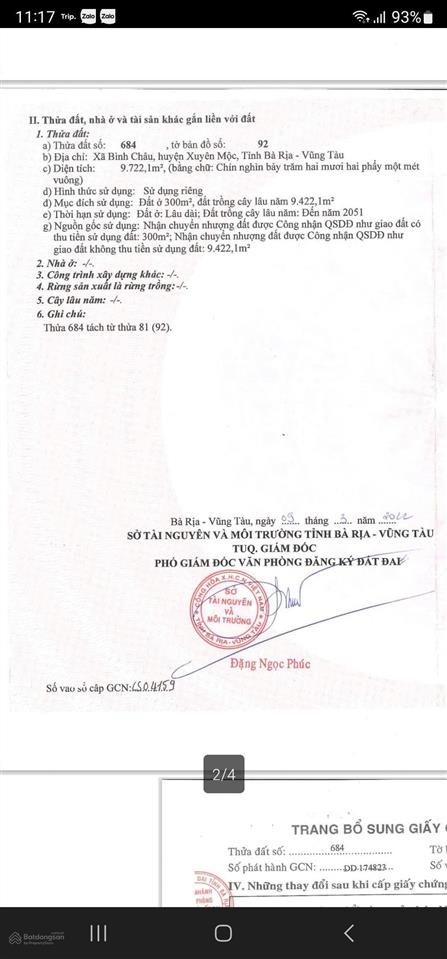 Lô đất vàng bình châu cách biển đúng 3km dt thực tế 1,2ha thích hợp kinh doanh mô hình du lịch