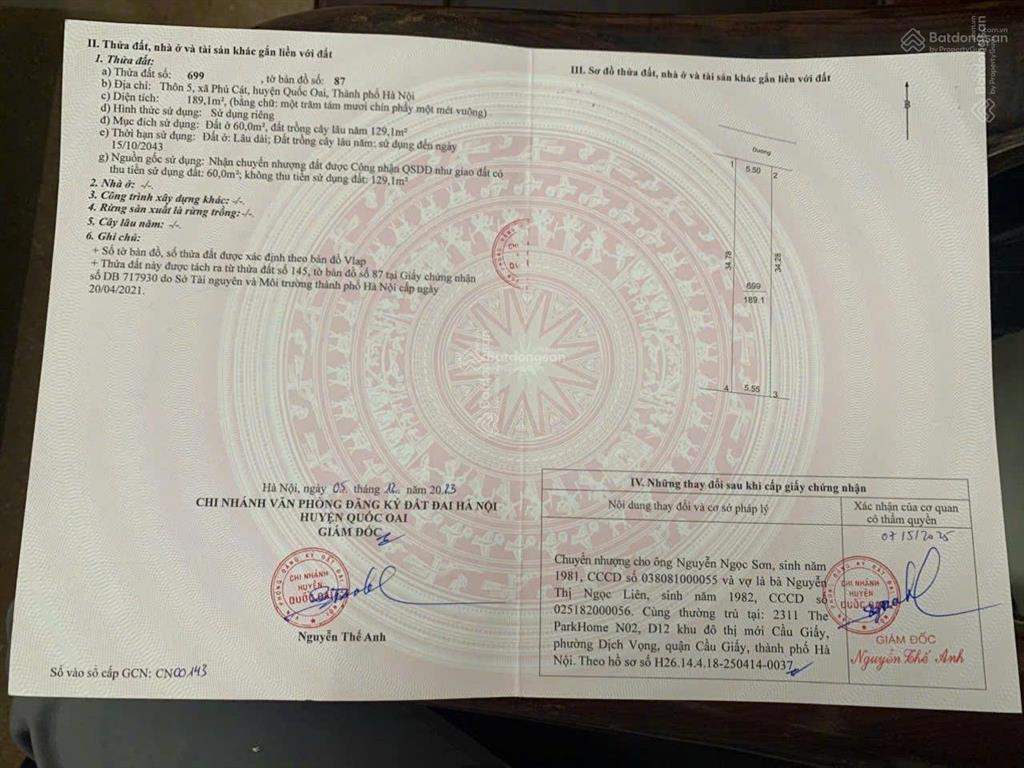 Cần bán 189m2 ngay gần đường đôi khu cnc phú cát  hòa lạc giá chỉ hơn 30tr/m2 rẻ nhất khu vực