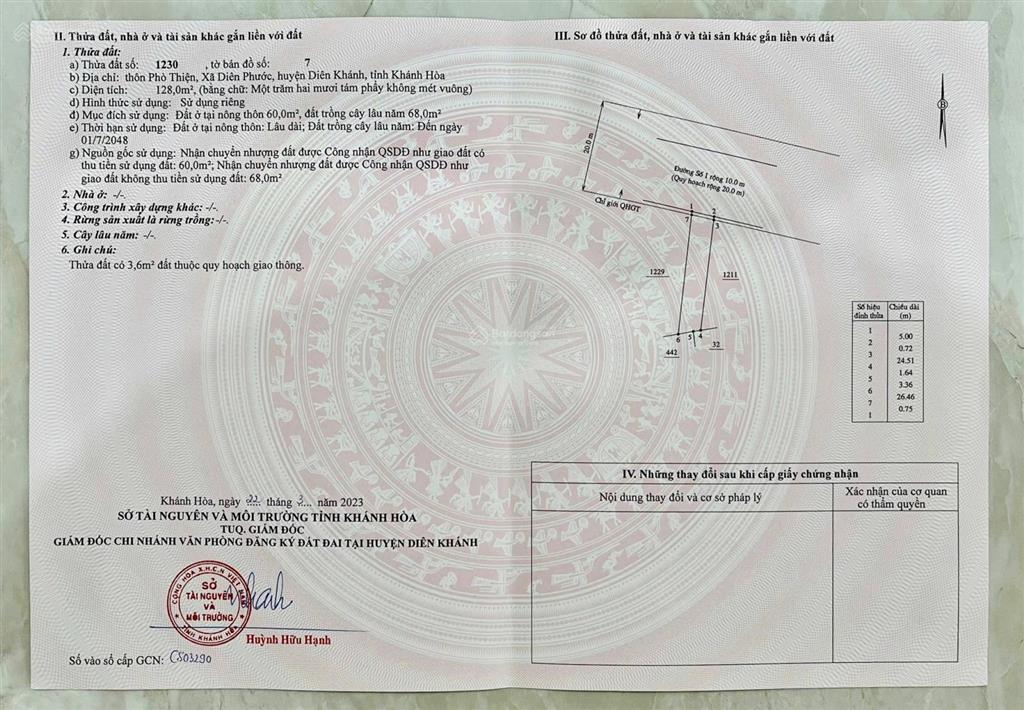 Bán nhanh lô đất 128m2 mặt tiền đường nhựa 13m trung tâm xã diên phước giá bán 1750  0901 920 ***