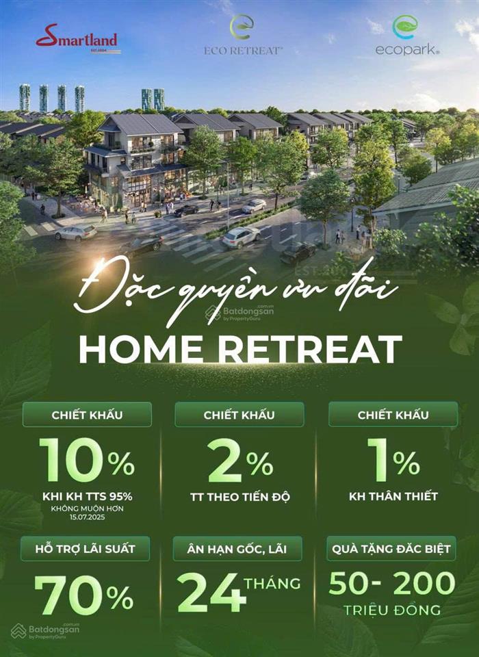 Suất ngoại giao chiết khấu 17% nhà phố, villas, căn hộ eco retreat 2 mt sông. trực tiếp cđt ecopark