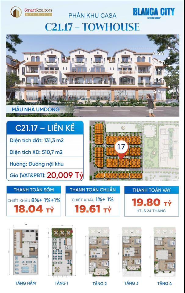 Hàng độc quyền chiết khấu 20% nhà phố, biệt thự blanca city. giá chỉ 18 tỷ/ căn nhà phố 134m2