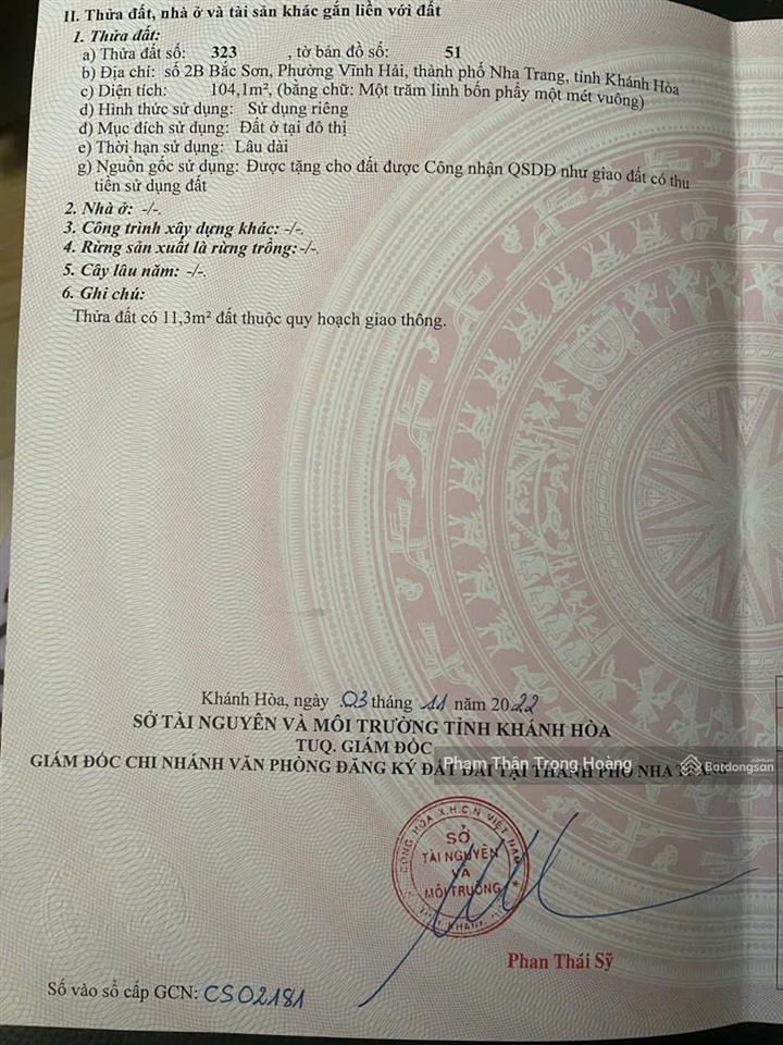 Hàng hiếm duy nhất! bán đất mặt tiền bắc sơn nha trang 104,1m2, cách biển 2 phút chỉ 11,8 tỷ
