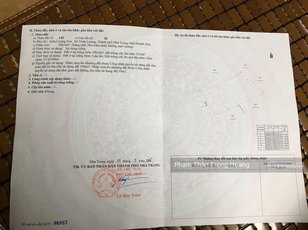 Bán đất 2 mặt tiền đường phạm văn đồng, phường bắc nha trang ( xã vĩnh lương ) 248m2  chỉ 45trđ/m2