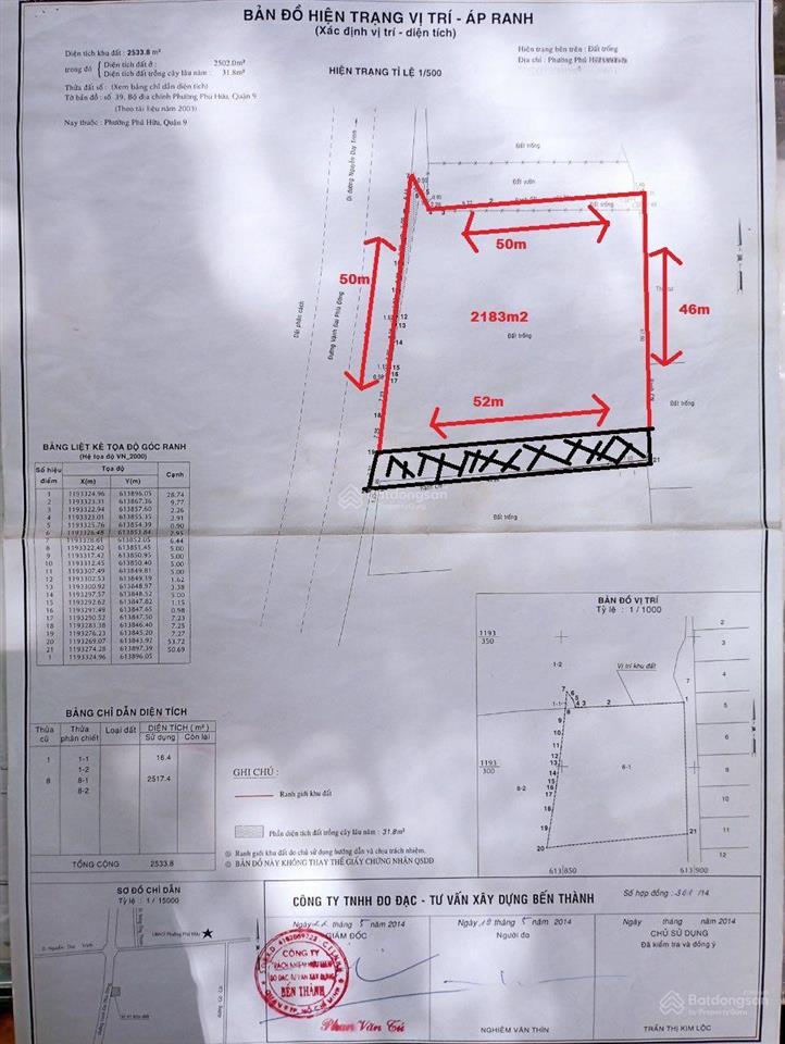 Bán đất 1.770m2 (full thổ) và tặng 31,8m2 đất nn chưa đền bù mt đ. võ chí công, phú hữu, quận 9